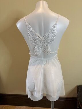 White Lace-Back Chemise with Butterfly Detail